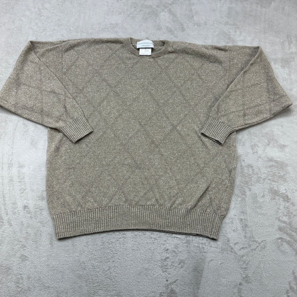 Vintage‎ Clan Douglas Sweater Mens XL Taupe Linen Silk Blend Diamond Scotland